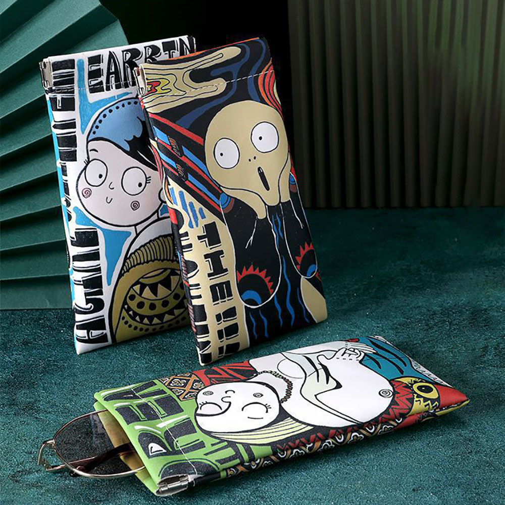 Travel Accessories Pouch For Women - Cartoon Sunglasses Case PU Leather Artistic