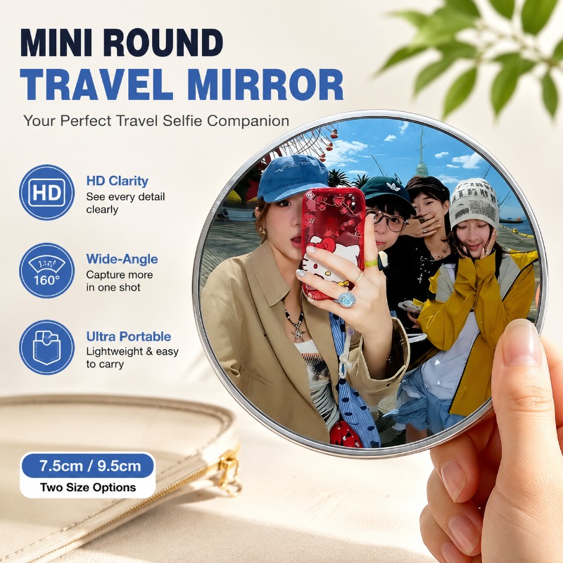 Travel Accessories Gadget - Portable Round Convex Mirror Handheld Wide