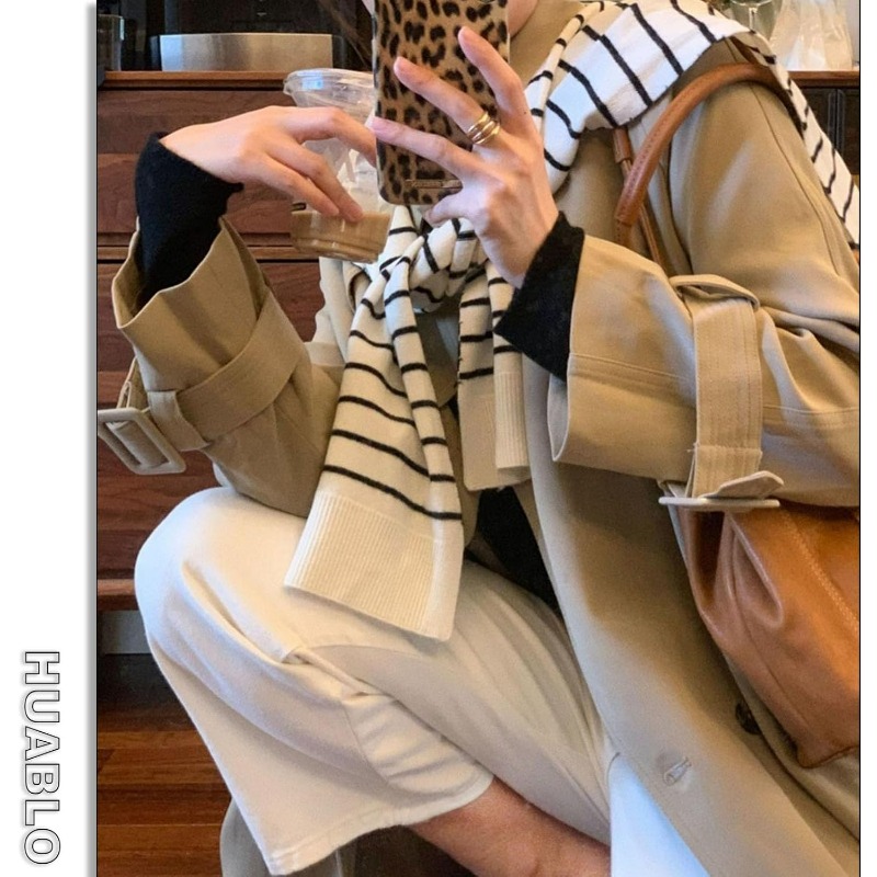 Knitted Striped Shawl Wrap Hig - Travel Accessories Neck 评论和价格